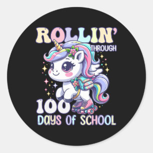 100 Days Of School Girls Teacher 100th Day Unicorn Classic Round Sticker