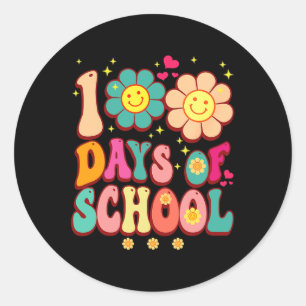 100 Days Of School Groovy Retro 100th Day Teacher  Classic Round Sticker