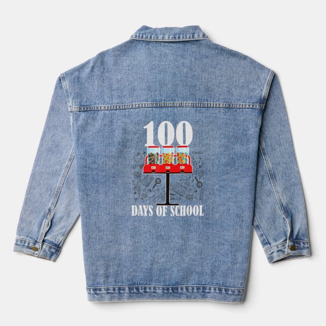 100 Days Of School Gumball Machine 100th Day Teach Denim Jacket (Back)
