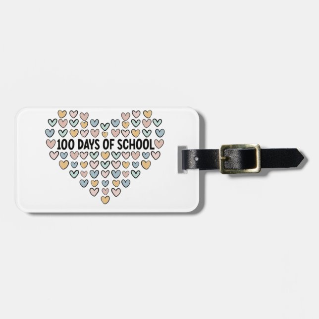 💖 100 Days of School Heart Design Luggage Tag (Front Horizontal)