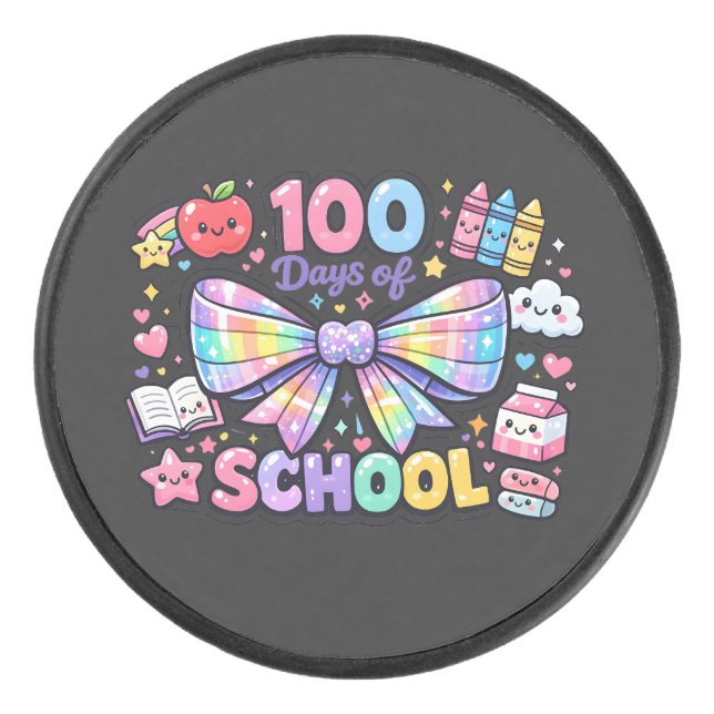 100 Days Of School  Hockey Puck (Front)