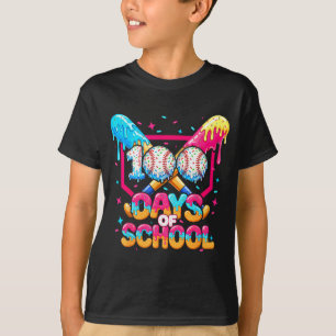 100 Days Of School Ice Cream Baseball Player For K T-Shirt