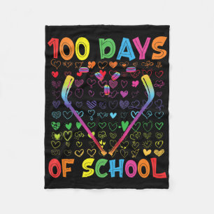 100 Days Of School Ice Hockey Sticks Boys Girls 10 Fleece Blanket