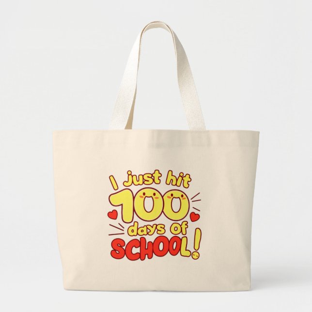 100 Days of School Kawaii Style Design  Large Tote Bag (Front)
