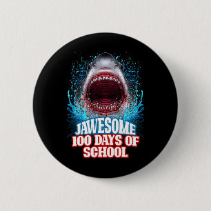 100 Days Of School Kids Adults Great White Shark 6 Cm Round Badge