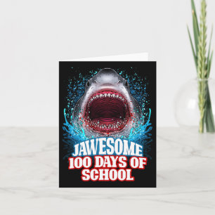 100 Days Of School Kids Adults Great White Shark Card