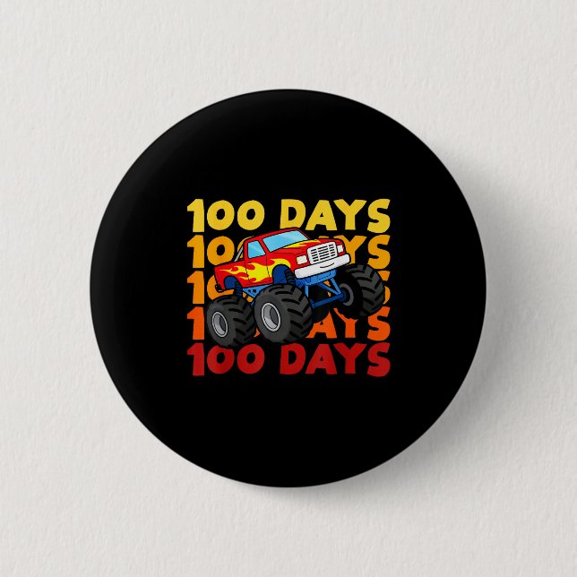 100 Days Of School Kids Monster Truck Boys And Gir 6 Cm Round Badge (Front)