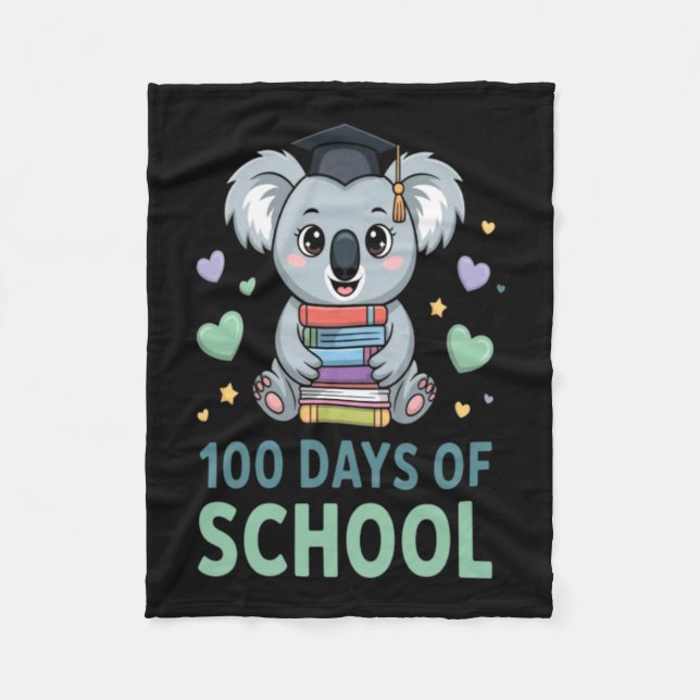100 Days Of School Koala Student Teacher Fleece Blanket (Front)