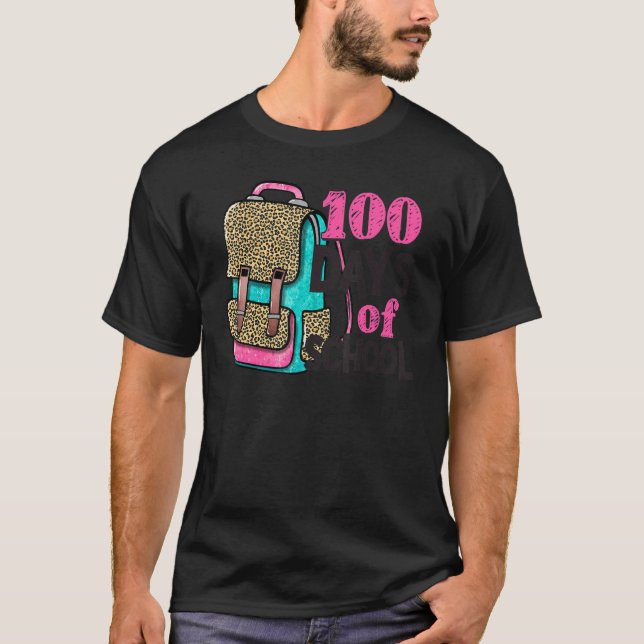 100 Days Of School Leopard Backpack Happy 100th Da T-Shirt (Front)