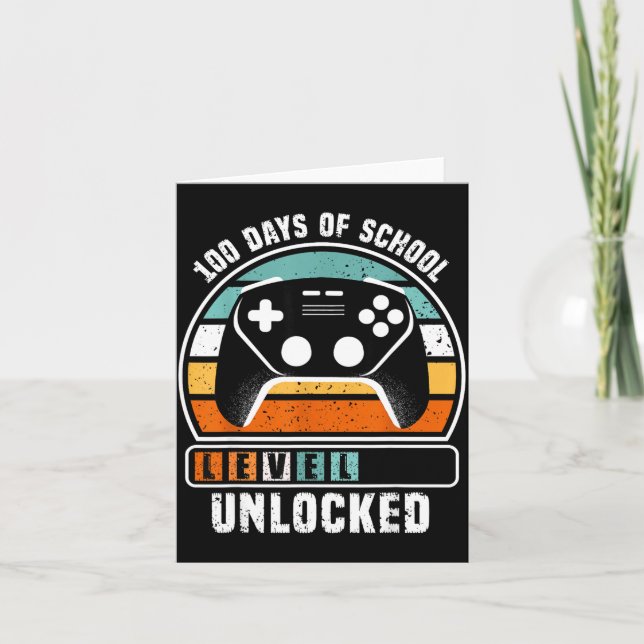 100 Days Of School Level Unlocked Funny Gamers Boy Card (Front)