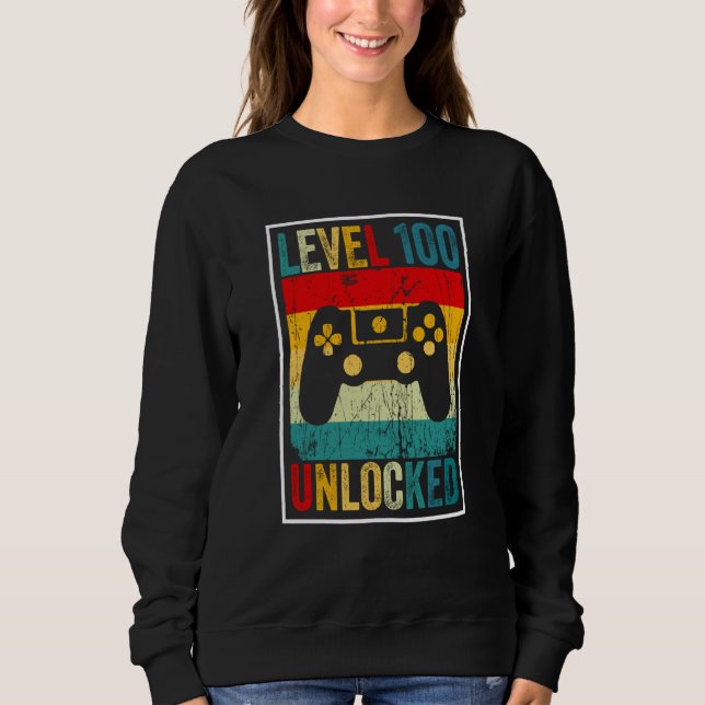 100 Days Of School Level Unlocked Gamer Video Game Sweatshirt (Front)