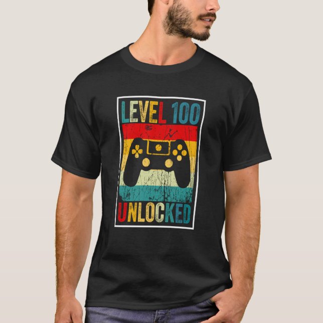 100 Days Of School Level Unlocked Gamer Video Game T-Shirt (Front)