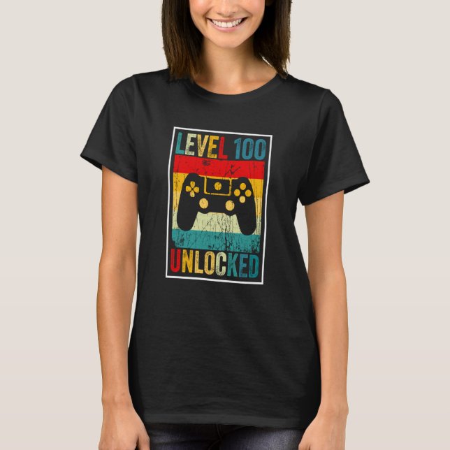 100 Days Of School Level Unlocked Gamer Video Game T-Shirt (Front)