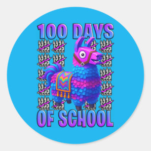 100 Days Of School Llama Gaming Funny Cool Kids Classic Round Sticker
