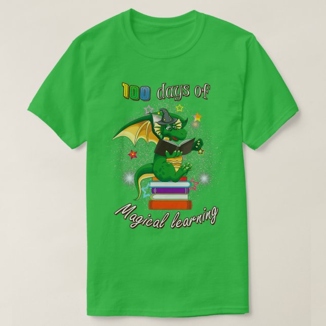 100 Days Of School Magical Learning Book Dragon Te T-Shirt (Design Front)