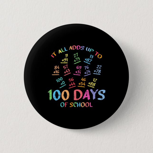 100 Days Of School Math Addition 100th Teacher Stu 6 Cm Round Badge (Front)