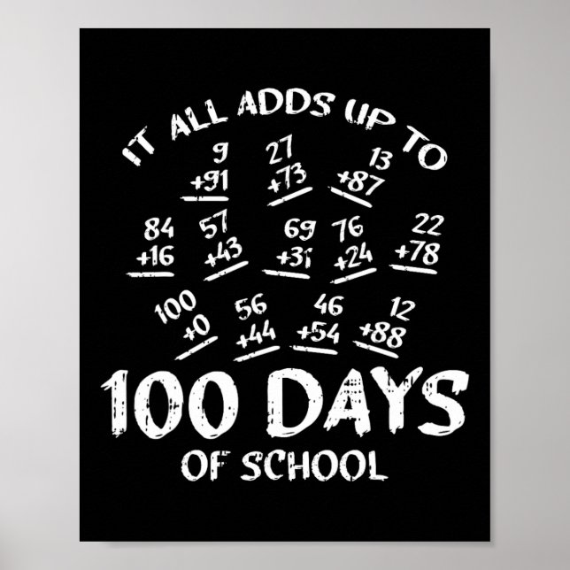 100 Days Of School Math Addition Cool Teacher Stud Poster (Front)