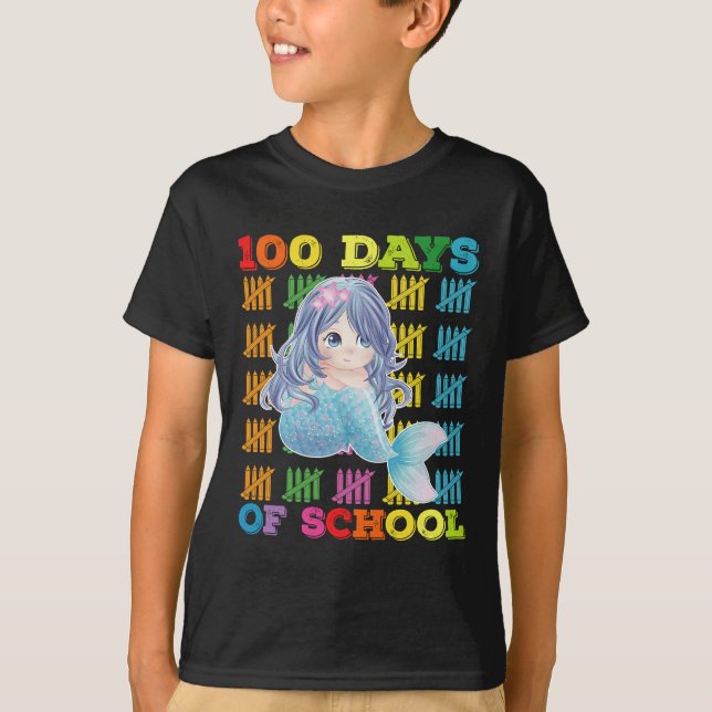 100 Days Of School Mermaid Teacher Student T-Shirt (Front)
