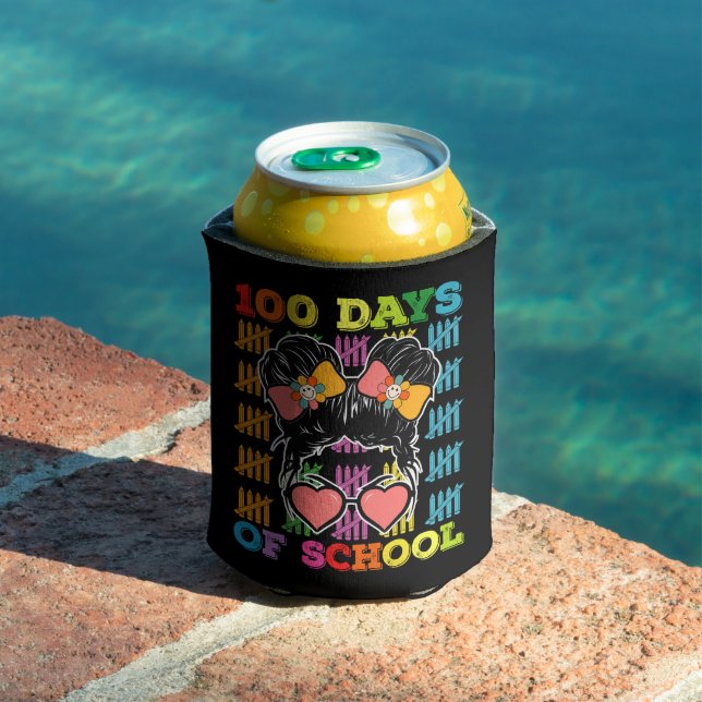 100 Days Of School Messy Bun Teacher Can Cooler (In Situ Pool)