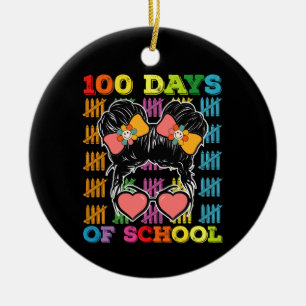 100 Days Of School Messy Bun Teacher Ceramic Tree Decoration