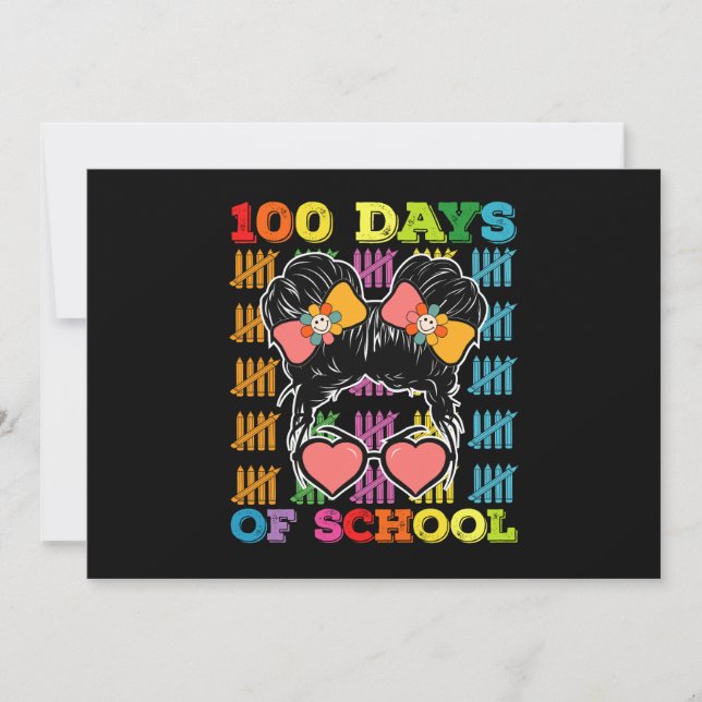 100 Days Of School Messy Bun Teacher Invitation (Front)