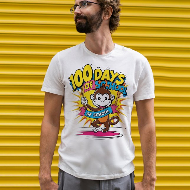100 Days of School Monkey Celebration Design  T-Shirt (100 DAYS OF SCHOOL CELEBRATION)
