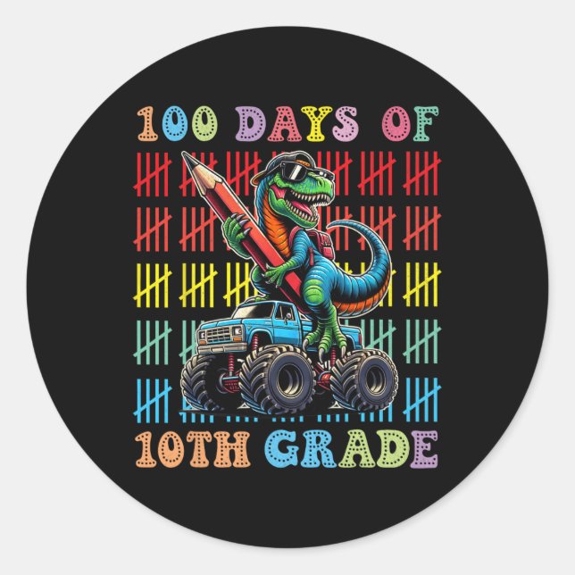 100 Days Of School Monster Truck 100th Day Of Scho Classic Round Sticker (Front)