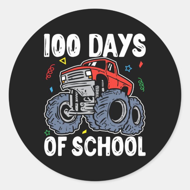 100 Days Of School Monster Truck 100th Day Of Scho Classic Round Sticker (Front)