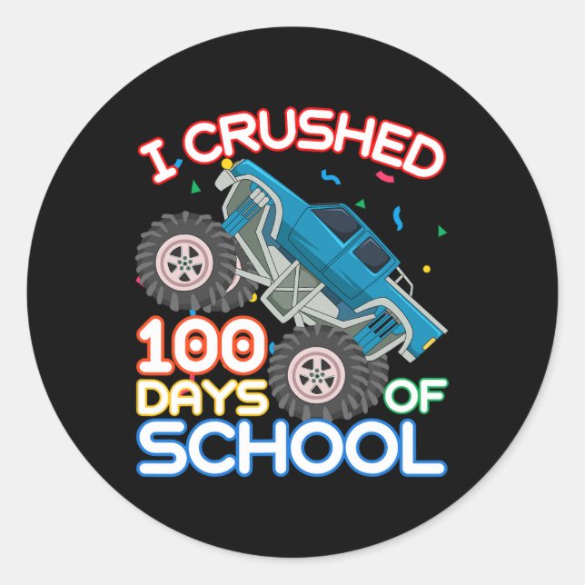 100 Days Of School Monster Truck 100th Day Of Scho Classic Round Sticker (Front)