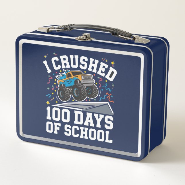 100 Days of School Monster Truck 100th Day School Metal Lunch Box (Front)