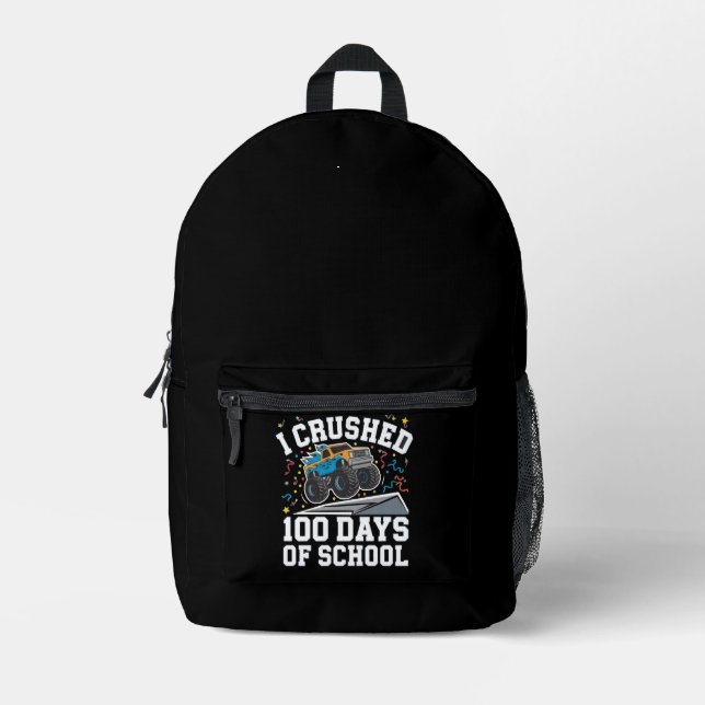 100 Days of School Monster Truck 100th Day School Printed Backpack (Front)