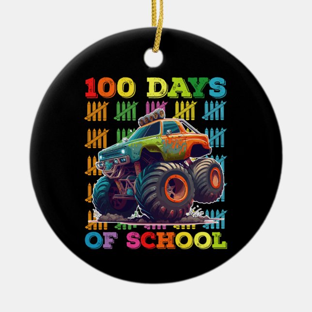 100 Days Of School Monster Truck Teacher Student Ceramic Tree Decoration (Front)