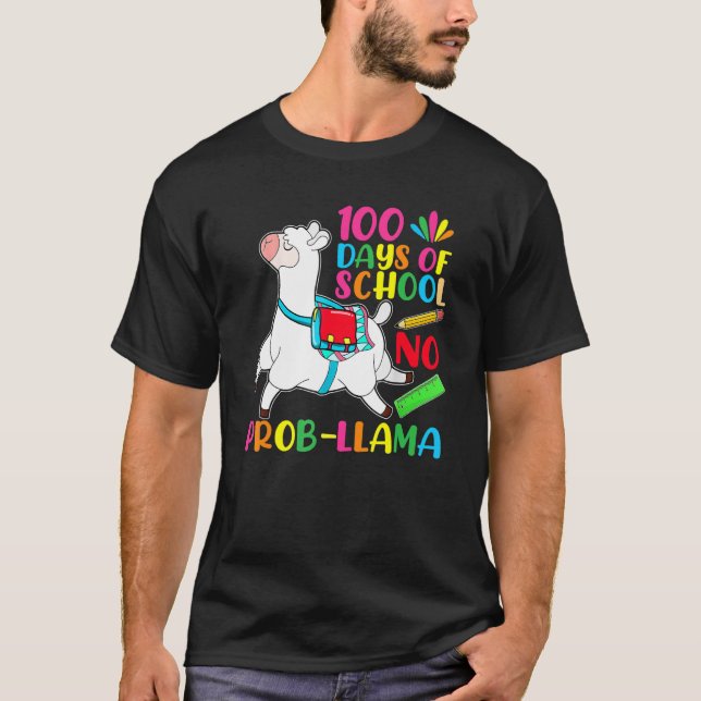 100 Days Of School No Prob-Llama Funny Llama 100th T-Shirt (Front)