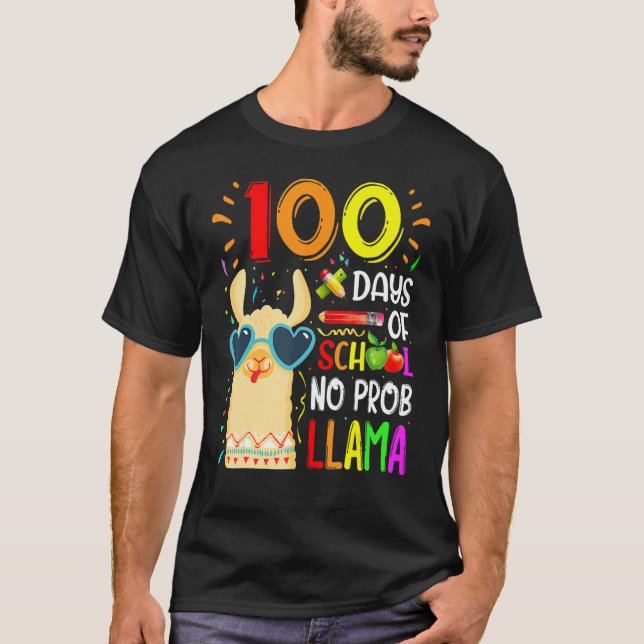 100 Days Of School No Prob Llama Lover Teacher Kid T-Shirt (Front)