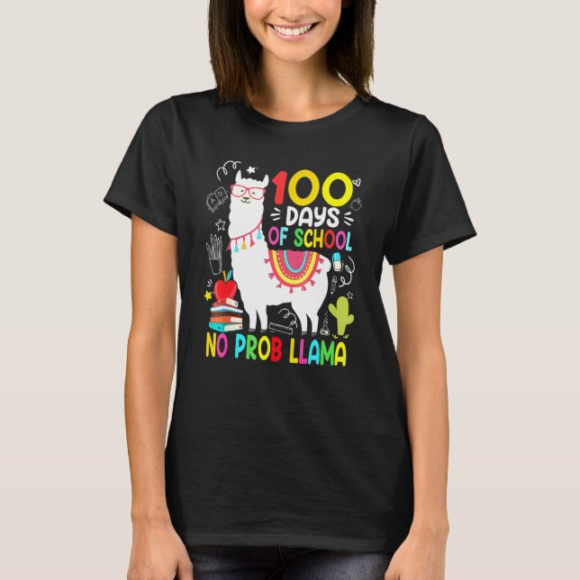 100 Days Of School No Probllama Llama 100th Day Te T-Shirt (Front)