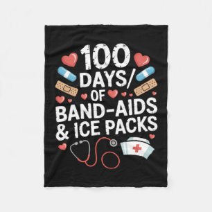 100 Days Of School Nurse 100 Day Band Aids Student Fleece Blanket