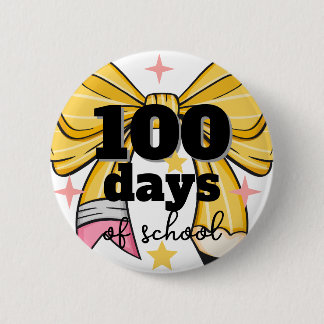 100 Days of School Pencil Bow 6 Cm Round Badge