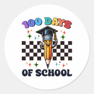 100 Days Of School Pencil Graduation Student  Classic Round Sticker