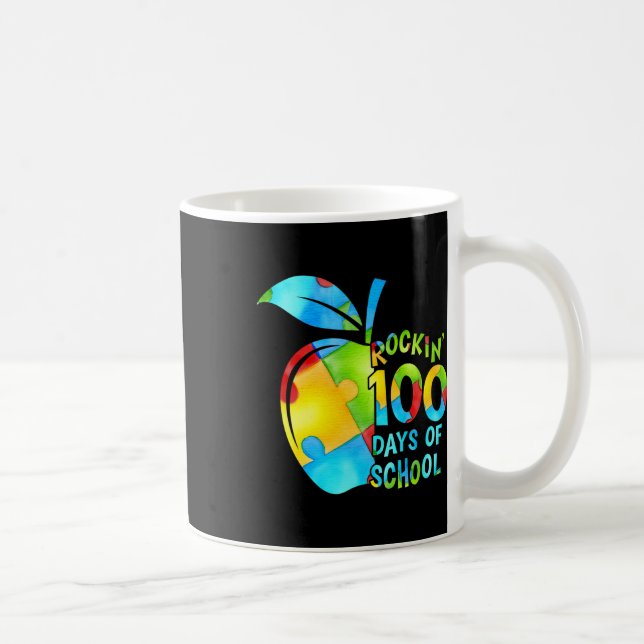100 Days Of School Puzzle Apple Autism Awareness  Coffee Mug (Right)