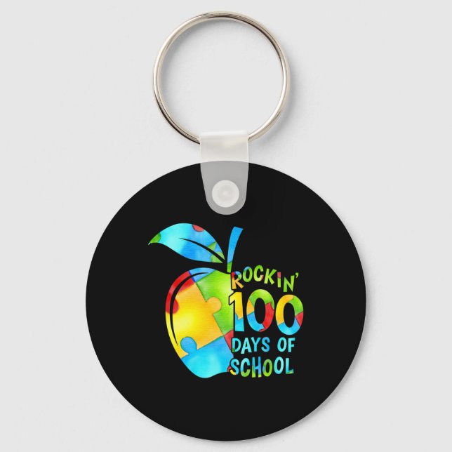 100 Days Of School Puzzle Apple Autism Awareness  Key Ring (Front)