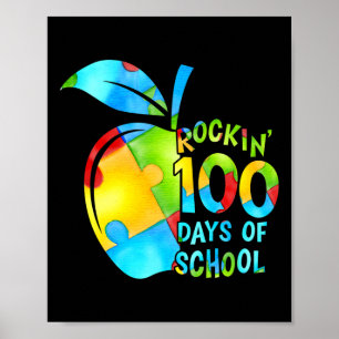 100 Days Of School Puzzle Apple Autism Awareness Poster