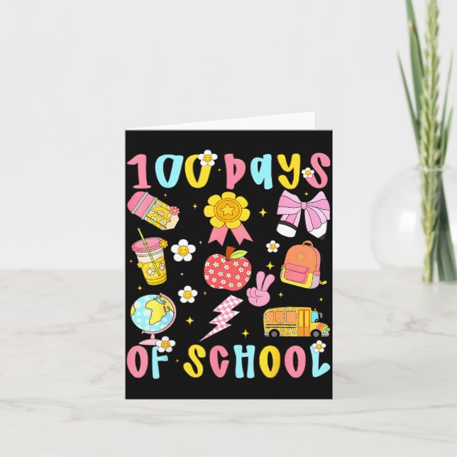100 Days Of School Rainbow Bow Book Teacher Girl W Card (Front)