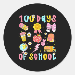100 Days Of School Rainbow Bow Book Teacher Girl W Classic Round Sticker