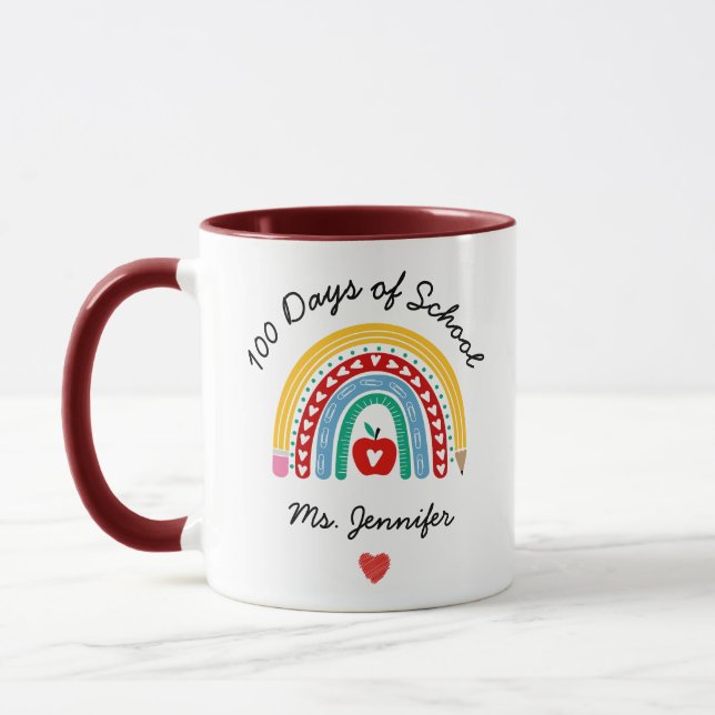 100 Days of School Rainbow & Custom Teacher Name Mug (Left)