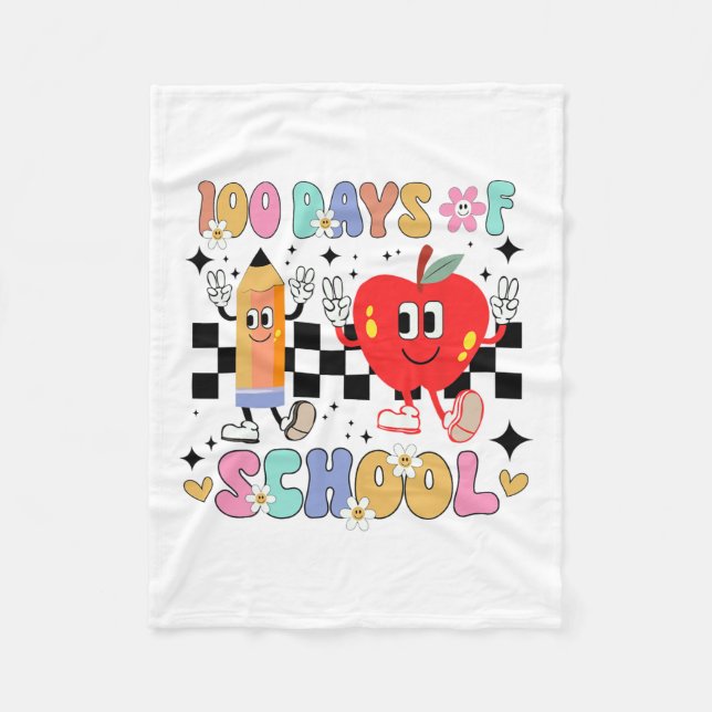 100 Days Of School Retro Boho Flower 100th Day Of  Fleece Blanket (Front)