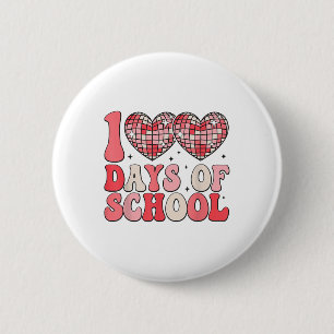 100 Days Of School Retro Disco Hearts 100th Day 6 Cm Round Badge