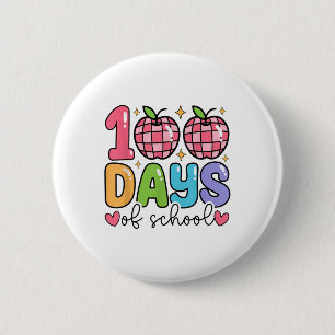 100 Days Of School Retro Disco Teacher Kids Happy 6 Cm Round Badge