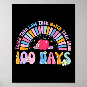 100 Days Of School Retro Rainbow 100th Day Of Scho Poster