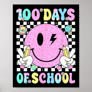 100 Days Of School Retro Smile Face Teacher Kids 1 Poster