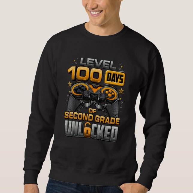 100 Days Of School Second Grade Level Unlocked Vid Sweatshirt (Front)